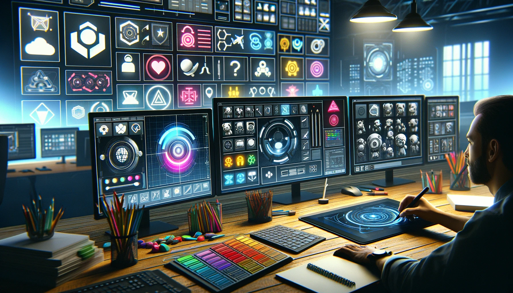 Innovatív ikon- és gombdizájn a CreativeTech Studio játékmenükhöz
